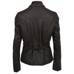 Women's Brown Leather Jacket with High-Neck Design