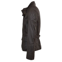 Women's Brown Leather Jacket with High-Neck Design