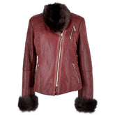 Women's Burgundy Trimmed Leather Jacket