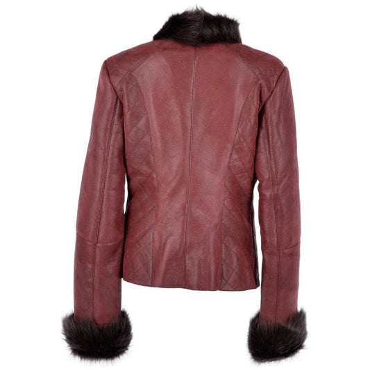 Women's Burgundy Trimmed Leather Jacket