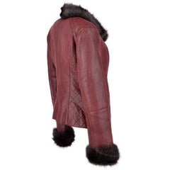 Women's Burgundy Trimmed Leather Jacket