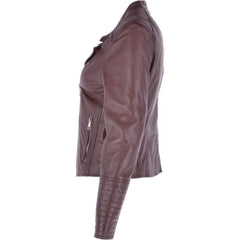 Women's Burgundy Leather Quilted Jacket