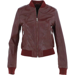 Women's Burgundy Leather Bomber Jacket