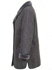 Women's Charcoal Grey Shearling Coat Left