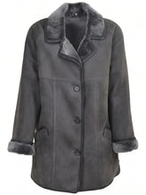 Women's Charcoal Grey Shearling Coat Front