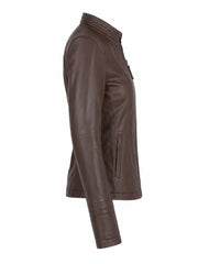 Women's Chocolate Brown Pleated Design Leather Jacket Right