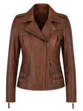 Women's Classic Brown Leather Jacket, front view