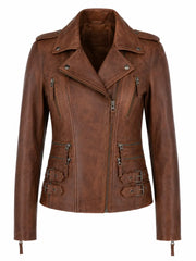 Women's Classic Brown Leather Jacket, front view