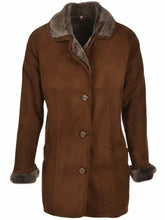 Women's Classic Brown Shearling Winter Coat Front
