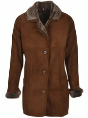 Women's Classic Brown Shearling Winter Coat Front