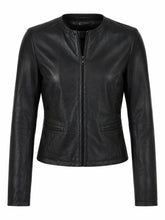 Women's Classic Slim Fit Black Leather Jacket Front