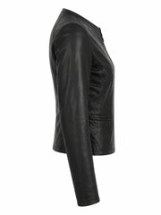 Women's Classic Slim Fit Black Leather Jacket Right