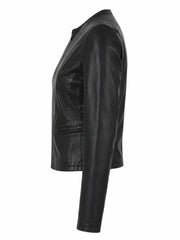 Women's Classic Slim Fit Black Leather Jacket Left