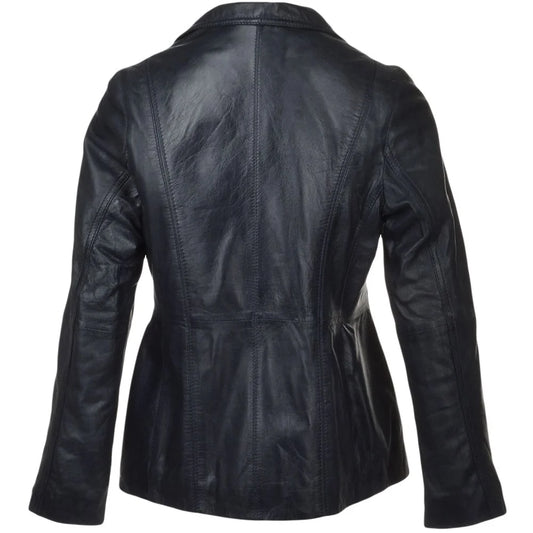 Women's Dark Blue Leather Blazer