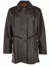 Women's Dark Brown Long Leather Coat Front