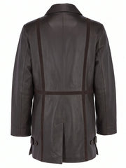 Women's Dark Brown Long Leather Coat Back