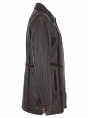 Women's Dark Brown Long Leather Coat Right