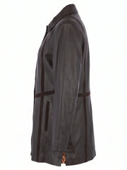 Women's Dark Brown Long Leather Coat Left