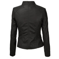 Women's Durable Black Buckle Detailed Leather Jacket