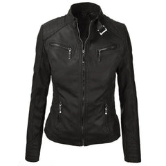 Women's Durable Black Buckle Detailed Leather Jacket