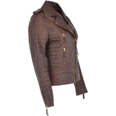 Women's Golden Accents Quilted Brown Leather Jacket