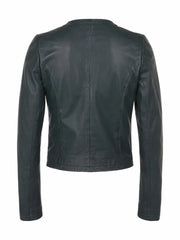 Women's Green Leather Jacket Back