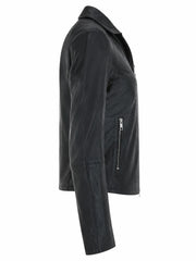 Women's Lapel Collar Black Leather Jacket Right