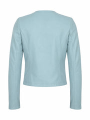 Women's Light Blue Leather Jacket Back
