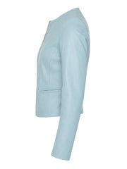 Women's Light Blue Leather Jacket Left