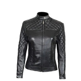 Women's Quilted Black Leather Jacket