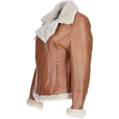 Women's Tan Leather Shearling Jacket
