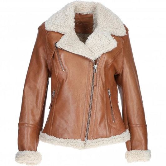 Women's Tan Leather Shearling Jacket
