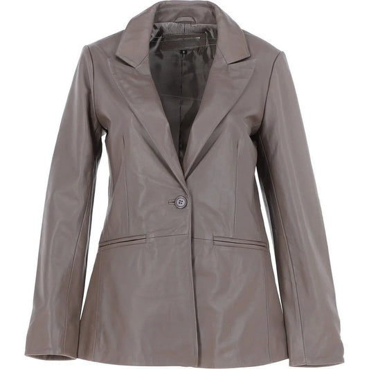 Women's Taupe Leather Blazer