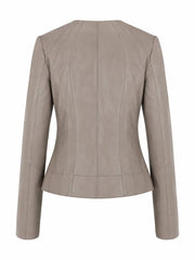 Women's Taupe Leather Zip-Up Jacket Back