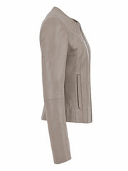 Women's Taupe Leather Zip-Up Jacket Right