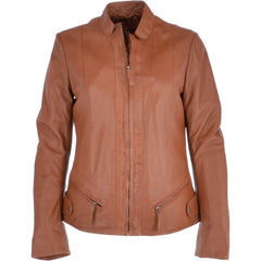 Women's Utility Pockets Tan Leather Jacket