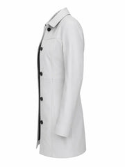 Women's White Leather Trench Coat Left