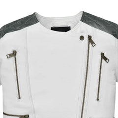 Women’s White and Grey Two-Tone Leather Jacket