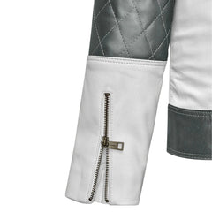Women’s White and Grey Two-Tone Leather Jacket