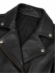 Women's black sheepskin leather biker jacket, side view