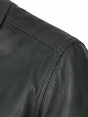 Women's dark green sheepskin leather jacket, collar detail