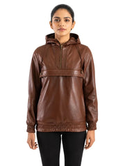 Women's black sheepskin leather jacket, side view