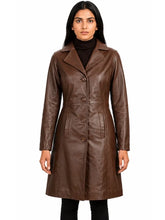 Women's black sheepskin leather coat, side view
