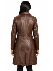 Women's black sheepskin leather coat, collar detail