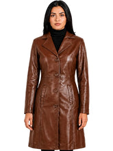 Women's black premium real leather coat, side view