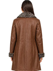 Women's black leather shearling leather jacket, collar detail