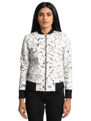 Women's white sheepskin leather jacket, front view