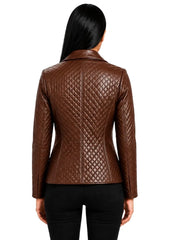 Women's black sheepskin leather blazer, collar detail