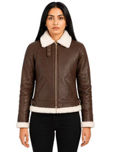 Women's black leather shearling leather jacket, side view