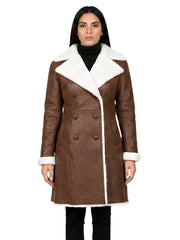 Women's black leather shearling leather jacket, side view